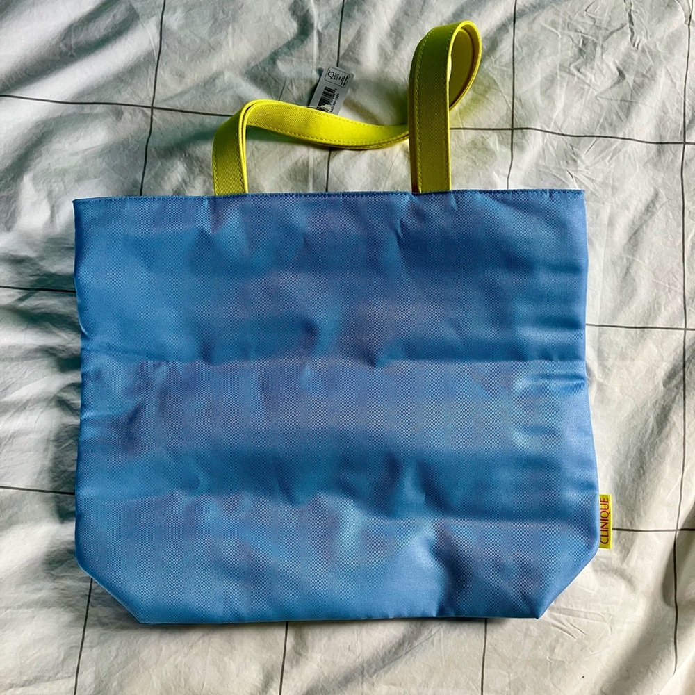 Clinique Large Shopping Shoulder Travel Flower Tote Bag Blue/Pink